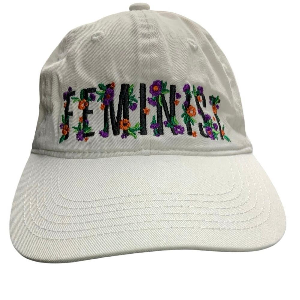 SHEPWR Feminist Floral Embroidered White Dad Hat Adjustable Strapback Cap Casual